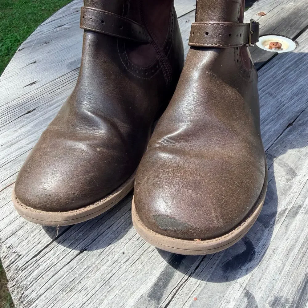 The Childrens Place Girls Brown Knee High Riding Boots Faux Leather Buckle Sz 5